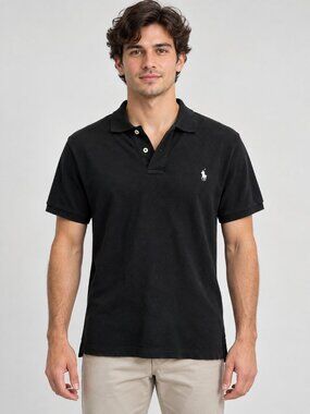 Polo Ralph Lauren Black Classic Fit Mesh Polo Shirt Men's M Cotton Preppy